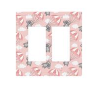 Placca di copertura decorativa per interruttore della luce, 2 piastre da parete di medie dimensioni 12,4 x 12,7 cm, rosa paracadute grigio koala, copertura da parete, in policarbonato termoplastico