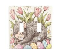 Placca di copertura decorativa per interruttore della luce a 2 bande con scimmia pasquale primaverile, interruttore elettrico vintage con uova floreali animali per la stanza, divertente copertura per
