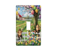 Placca di copertura decorativa per interruttore della luce a forma di scimmia pasquale primaverile, 1 interruttore singolo, piastra elettrica per recinzione di fattoria con uova di animali, piastra