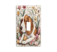 Placca di copertura decorativa per interruttore della luce del bassotto pasquale, con 1 interruttore singolo, vintage con uova floreali e cuccioli, piastra elettrica per la stanza, divertente