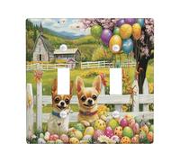 Placca di copertura decorativa per interruttore della luce del cane Chihuahua di Pasqua primaverile 2 gang doppio interruttore, piastra elettrica per recinzione di fattoria uova cuccioli, piastra