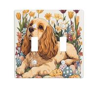 Placca di copertura decorativa per interruttore della luce del cane Cocker Spaniel americano di Pasqua, 2 gang a doppia levetta, piastra elettrica vintage con uova floreali per la stanza, divertente