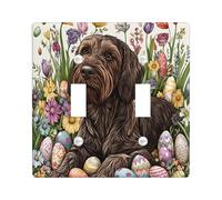 Placca di copertura decorativa per interruttore della luce del cane con puntatore tedesco pasquale a 2 bande a doppia levetta, vintage floreale uova cucciolo piastra elettrica per stanza, divertente