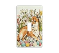 Placca di copertura decorativa per interruttore della luce del cane Shiba Inu, con 1 interruttore singolo, vintage con uova floreali e cuccioli, piastra elettrica per la stanza, divertente copertura