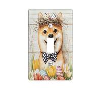 Placca di copertura decorativa per interruttore della luce del cane Shiba Inu Spring Easter 1 Gang Single Toggle, piastra elettrica rustica per cuccioli di campagna, stampa fattoria piastra elettrica