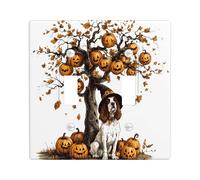 Placca di copertura decorativa per interruttore della luce del cane Springer Spaniel di Halloween, 2 gang a doppia levetta, divertente mascherina elettrica con albero di zucche per cucina e bagno