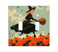 Placca di copertura decorativa per interruttore della luce, stile vintage, per Halloween, 2 gang, doppia levetta, scopa, zucca, pipistrelli, piastra elettrica per cucina e bagno, decorazione per