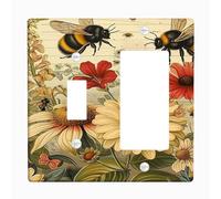 Placca di copertura dell'interruttore della luce dell'ape fattoria girasole floreale vintage country francese animale cottagecore piante beige verde rosso decorazione termoplastica infrangibile
