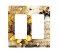 Placca di copertura dell'interruttore della luce dell'ape Girasole Fattoria Vintage Country Francese Animale Lettera Beige Marrone Giallo Policarbonato Decorazione Bagno Casa Presa Elettrica Coperture