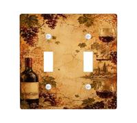 Placca di copertura per interruttore a doppia luce a tema vigneto toscano | Paesaggio toscano, grappoli d'uva, bicchieri da vino rosso, decorazione rustica per la casa, regalo per amanti del vino