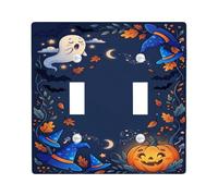 Placca di copertura per interruttore a doppia luce con fantasma e zucche | Jack-o'-lantern, cappelli da strega, foglie autunnali, pipistrelli, decorazioni spettrali, accenti stagionali per la casa