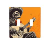 Placca di copertura per interruttore a parete con scheletro che suona la chitarra, doppia banda, dimensioni standard - 11,4 x 11,4 cm