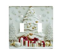 Placca di copertura per interruttore della luce a doppio albero di Natale, fiocchi di neve natalizi, in plastica bianca, dimensioni standard, piatti decorativi da parete per casa, soggiorno, nuovo