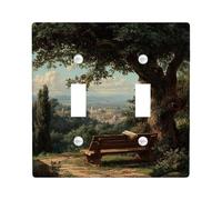 Placca di copertura per interruttore della luce a doppio albero, stile rustico, in plastica verde primaverile, dimensioni standard, decorazione per camera da letto, bagno, cucina, ingresso