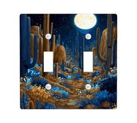 Placca di copertura per interruttore della luce a doppio cactus, natura notte luna deserto, nessuna plastica blu, dimensioni standard, piastre per interruttore da parete, accenti per soggiorno, camera