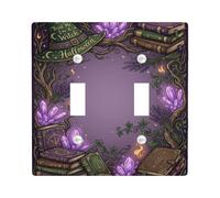 Placca di copertura per interruttore della luce a doppio cappello da strega | Libro degli incantesimi vintage, cristalli luminosi, tema mistico del bosco, decorazione gotica per la casa