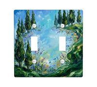 Placca di copertura per interruttore della luce a doppio cipresso, con paesaggio blu impressionista con paesaggio floreale primaverile verde, in plastica, dimensioni standard, decorazione per nuovo