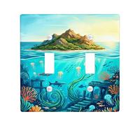 Placca di copertura per interruttore della luce a doppio corallo, subacquea tropicale medusa pesce estate blu plastica dimensioni standard interruttore a levetta copertura per camera da letto bagno