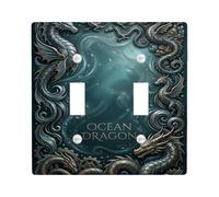 Placca di copertura per interruttore della luce a doppio drago, fantasia mistica con onde oceaniche, in plastica, dimensioni standard, per soggiorno, camera da letto, casa, ufficio