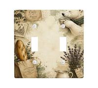 Placca di copertura per interruttore della luce a doppio orso, stile vintage rustico, lavanda, pane, autunno, beige, plastica, dimensioni standard, copertura per interruttore della luce a levetta, per