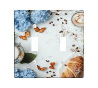 Placca di copertura per interruttore della luce a farfalla, elegante ortensia con chicchi di caffè, in plastica blu, dimensioni standard, per casa, soggiorno, nuovo appartamento