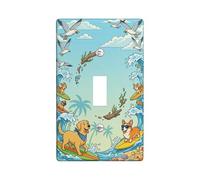 Placca di copertura per interruttore della luce a forma di cane, onde giocose estive con palma, in plastica blu, dimensioni standard, piatti decorativi da parete per casa, soggiorno, nuovo