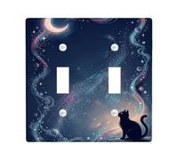 Placca di copertura per interruttore della luce a forma di gatto, con luna mistica e stelle, blu scuro, in plastica, dimensioni standard, decorazione da parete per camera da letto, bagno, cucina