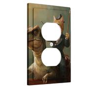 Placca di copertura per interruttore della luce a forma di gatto, dimensioni standard, motivo: cavalcata di animali da gentiluomo, dinosauro, divertente, vintage, blu, verde, marrone, termoplastica