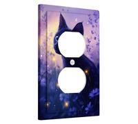 Placca di copertura per interruttore della luce a forma di gatto, incantevole design floreale viola per decorazione domestica, piastre da parete in materiale termoplastico, presa singola duplex di