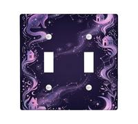 Placca di copertura per interruttore della luce a forma di gatto, mistica fantasiosa casa lunare autunnale viola, in plastica, dimensioni standard, accessori per soggiorno, camera da letto