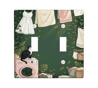 Placca di copertura per interruttore della luce a forma di gatto, per bagno, accogliente, rustico, in plastica verde primaverile, dimensioni standard, per interruttore da parete per casa, soggiorno