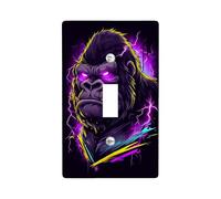 Placca di copertura per interruttore della luce a forma di gorilla viola elettrico, decorazione da parete a forma di animale al neon per la camera dei bambini, design termoplastico, misura standard