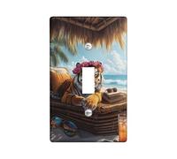 Placca di copertura per interruttore della luce a forma di tigre tropicale, tramonto sulla spiaggia, design floreale colorato, accenti da parete di dimensioni standard per la decorazione della casa a