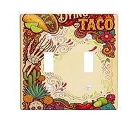 Placca di copertura per interruttore della luce a scheletro, doppia piastra di copertura per interruttore messicano festivo taco cactus giorno dei morti, in plastica rossa, dimensioni standard