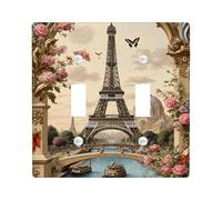 Placca di copertura per interruttore della luce a torre di Parigi, romantici fiori vintage farfalla primavera pesca pastello plastica dimensioni standard pannelli interruttori da parete accenti per