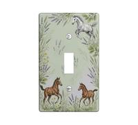 Placca di copertura per interruttore della luce con cavallo magico, fantasiosi cavalli ispirati alla natura, lavanda verde primavera, plastica, dimensioni standard, piatti decorativi da parete per
