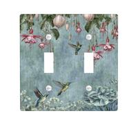 Placca di copertura per interruttore della luce con colibrì floreale, decorazione botanica per eleganza primaverile, piastre da parete in plastica, dimensioni standard, doppia levetta