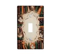 Placca di copertura per interruttore della luce con gatti, fantasiosi libri letterari, piume, in plastica marrone, dimensioni standard, piatti decorativi da parete per soggiorno, camera da letto, casa
