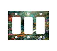 Placca di copertura per interruttore della luce con gatto floreale, design botanico verde vibrante per la decorazione della casa, termoplastica, dimensioni standard 3 gang piastra da parete