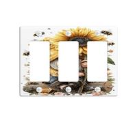Placca di copertura per interruttore della luce con gnomo girasole, design floreale giallo per decorazioni primaverili, piastre da parete in materiale termoplastico, dimensioni standard 3 gang piastra