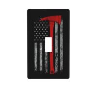 Placca di copertura per interruttore della luce con stampa con ascia da pompiere, con bandiera rossa e levetta, dimensioni standard 11,4 x 7 cm