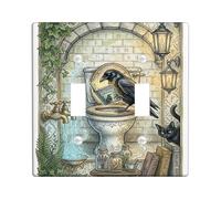 Placca di copertura per interruttore della luce del bagno, con corvo, mistico vintage, lanterna a forma di gatto, in plastica verde, dimensioni standard, per interruttore da parete, per casa