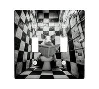 Placca di copertura per interruttore della luce del bagno, doppia piastra di copertura per interruttore della luce, contemporanea, umoristica, motivo giornale, scacchiera, nessuna plastica nera