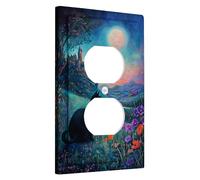 Placca di copertura per interruttore della luce del cielo notturno, design blu notte con gatto e luna per decorazione domestica, piastre da parete in materiale termoplastico, presa singola duplex di