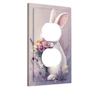 Placca di copertura per interruttore della luce del coniglietto primaverile, coniglio con fiori per la decorazione domestica, piastre da parete termoplastiche, presa singola duplex di