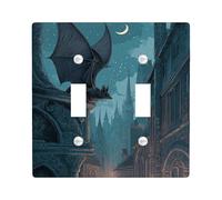 Placca di copertura per interruttore della luce del drago fantasy, opera d'arte gotica blu notte per decorazione da parete, piatti da parete in materiale termoplastico, dimensioni standard, doppia
