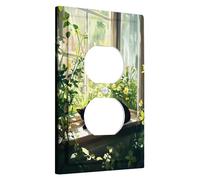Placca di copertura per interruttore della luce del gatto botanico, gatto nella finestra illuminata dal sole con verde, decorazione per la casa stagionale, accenti da parete ispirati alla natura