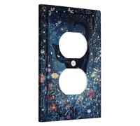 Placca di copertura per interruttore della luce del gatto del cielo notturno, felino nero con stelle e fiori per la decorazione domestica, piastre da parete in materiale termoplastico, presa singola