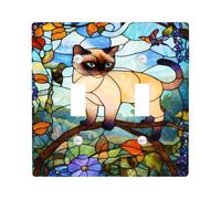 Placca di copertura per interruttore della luce del gatto siamese, design in vetro colorato per la decorazione della casa, colori vivaci per gli amanti degli animali, dimensioni standard, ideale per