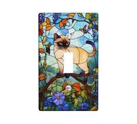 Placca di copertura per interruttore della luce del gatto siamese, design in vetro colorato per la decorazione della casa, colori vivaci per gli amanti degli animali, dimensioni standard, ideale per